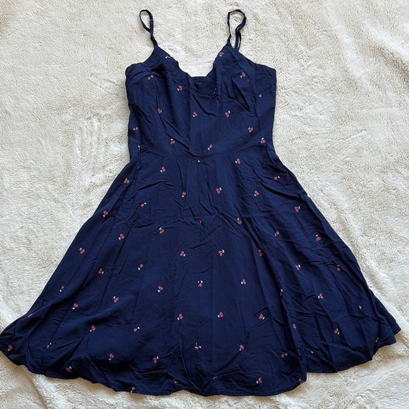 Gap Navy Spaghetti Strap Cherry Print Dress | Y2K Fruit Print Summer Midi - Picture 1 of 6